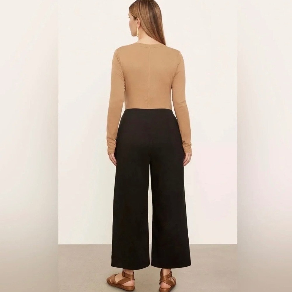 Vince Stretch Linen Crop Wide Leg Pants Black Plus Size 18 High Rise Side Zip - Picture 2 of 16